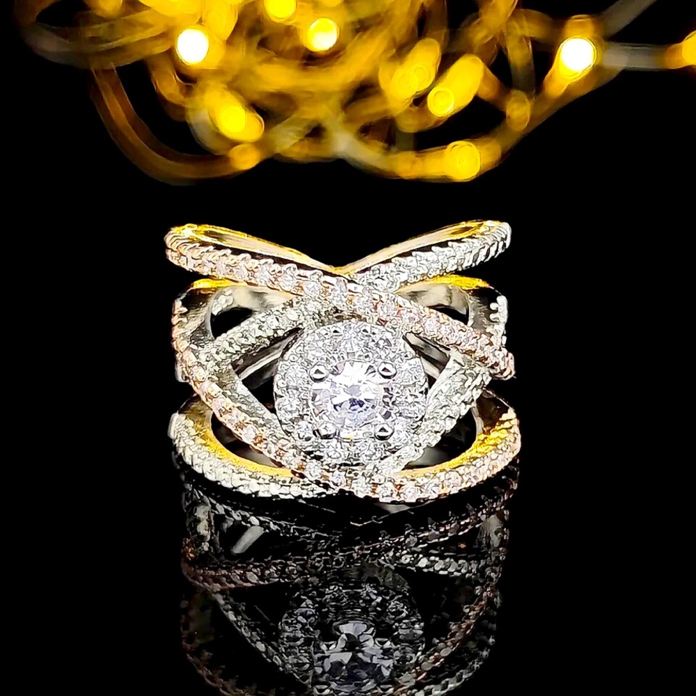 Designers Dream Silver&Rose Gold Round Diamond Ring - Picture 3 of 5
